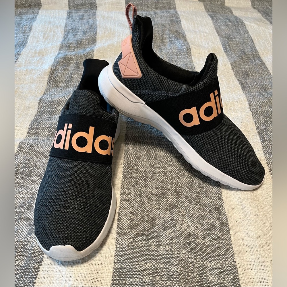 Adidas Women’s Sz 11 Lite Racer Dark Gray/Black with Peachy Pink Cloudfoam